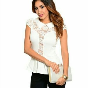 New Junior's Cute Boutique White lace Peplum top