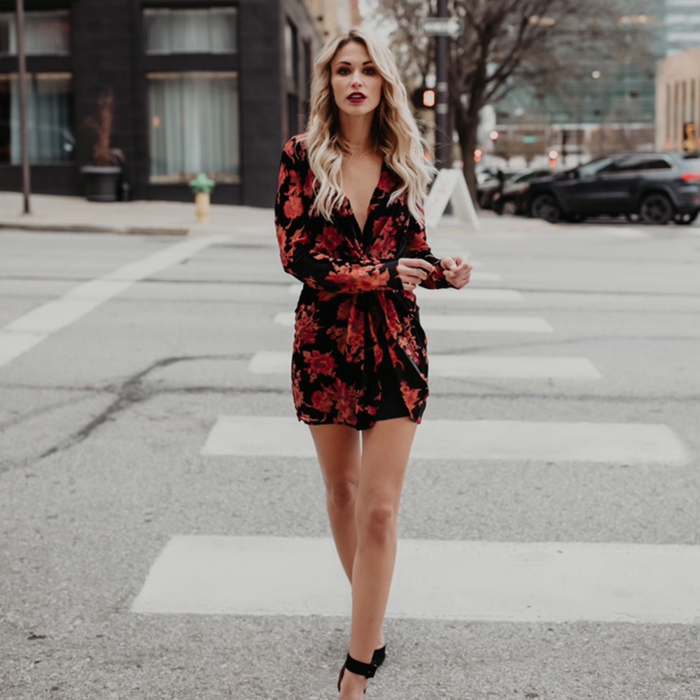 Velvet Wrap Front Dress