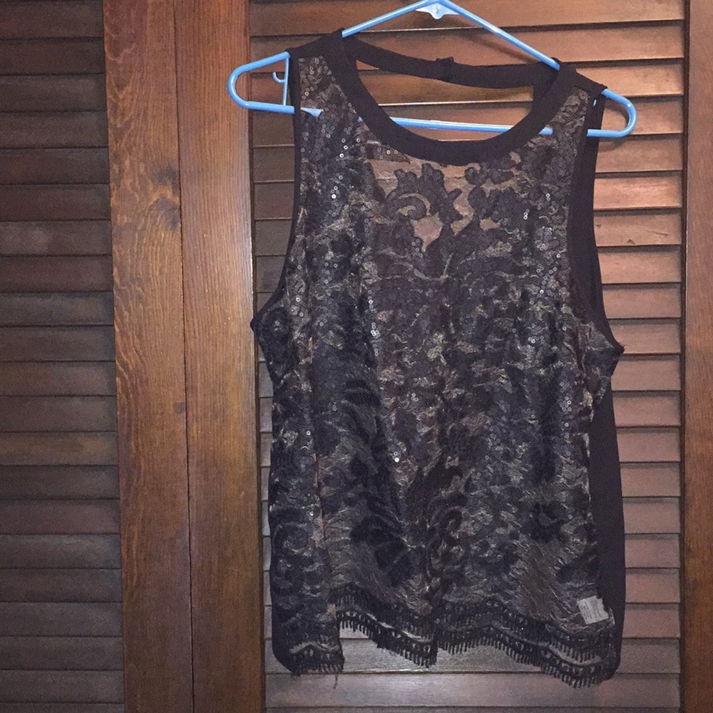 Sheer, black sequins top