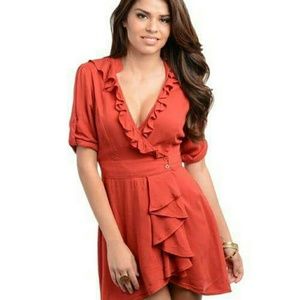 New Junior's Cute Boutique Rust ruffle dress