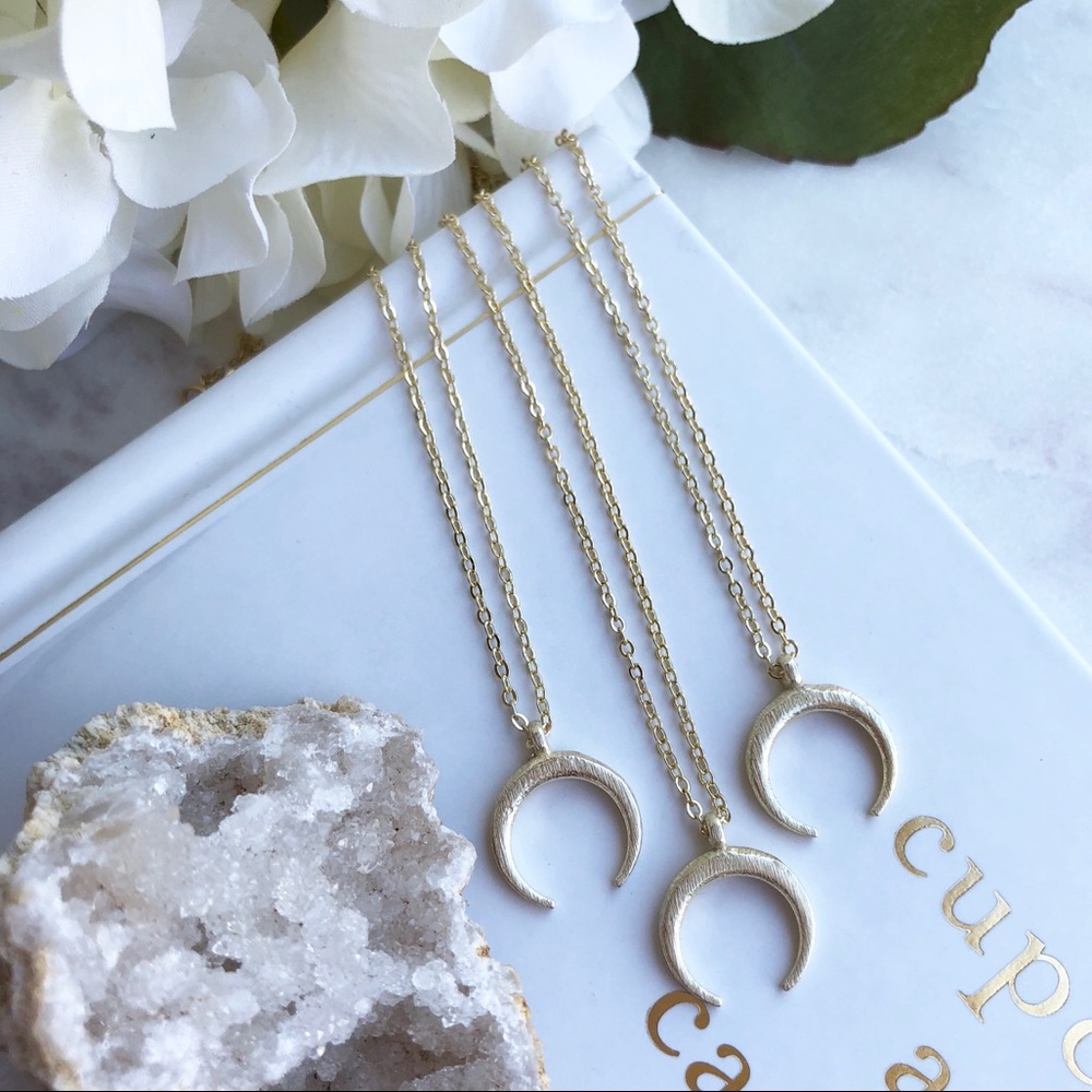 Gold Crescent Moon Horn Necklace - Picture 2 of 4