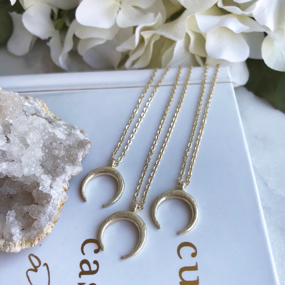 Gold Crescent Moon Horn Necklace - Picture 3 of 4