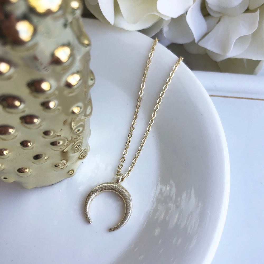 Gold Crescent Moon Horn Necklace - Picture 4 of 4