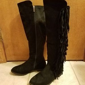 Lane Bryant black faux suede fringe boots