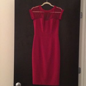 Red Maggy London dress, sheer on top