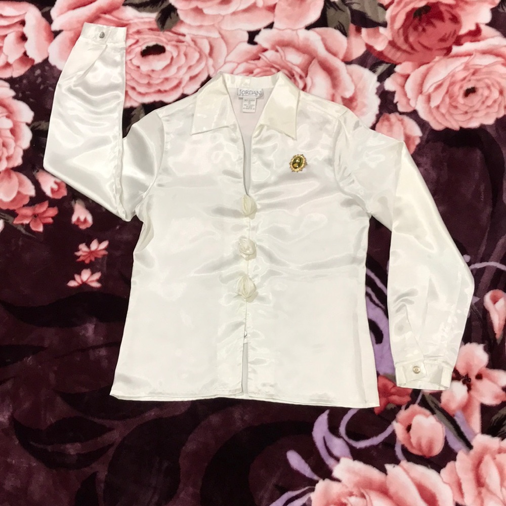 White Faux Silk Dress Shirt