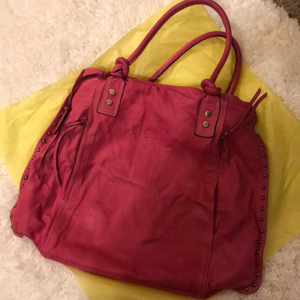 Hot pink leather satchel 💕