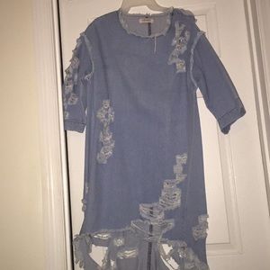 DISTRESSED DENIM DRESS-WORN ONCE
