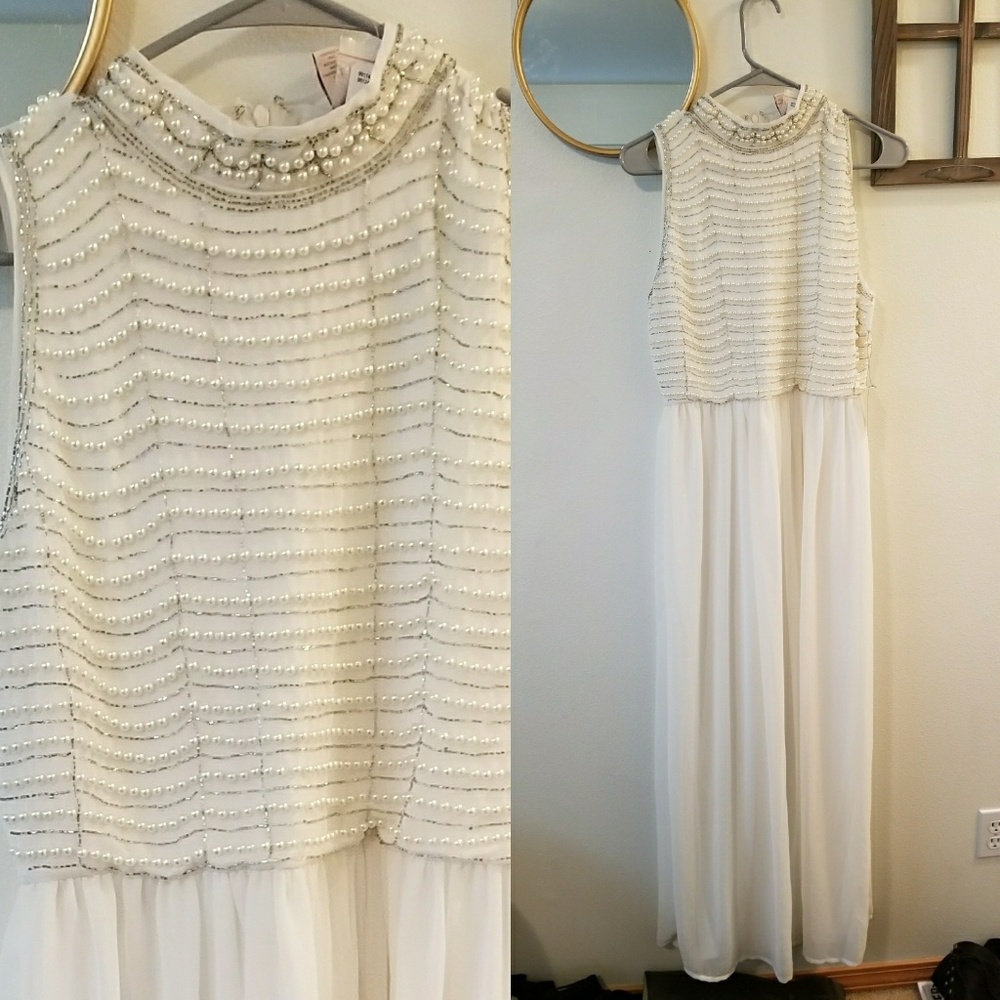 Long white pearl dress