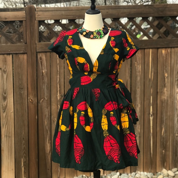 SOLD!African Print Women’s Kimono Wrap Mini Dress. - Picture 6 of 8