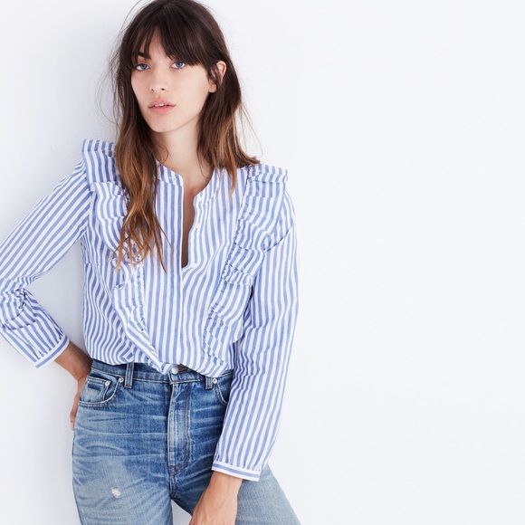 Madewell Tops - Madewell striped ruffle front blouse