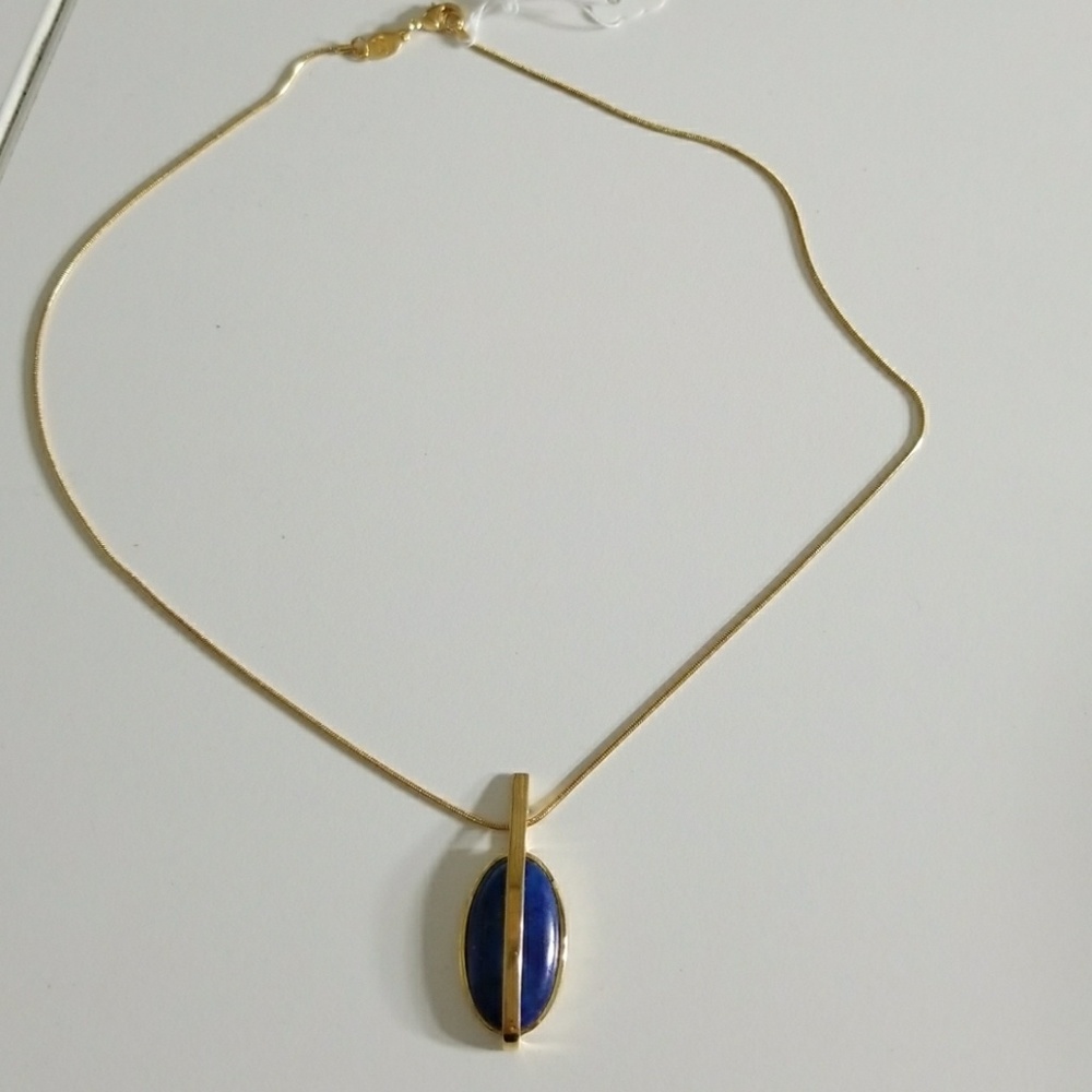 Pamela Love Brass & Lapis Stratum Pendant Necklace