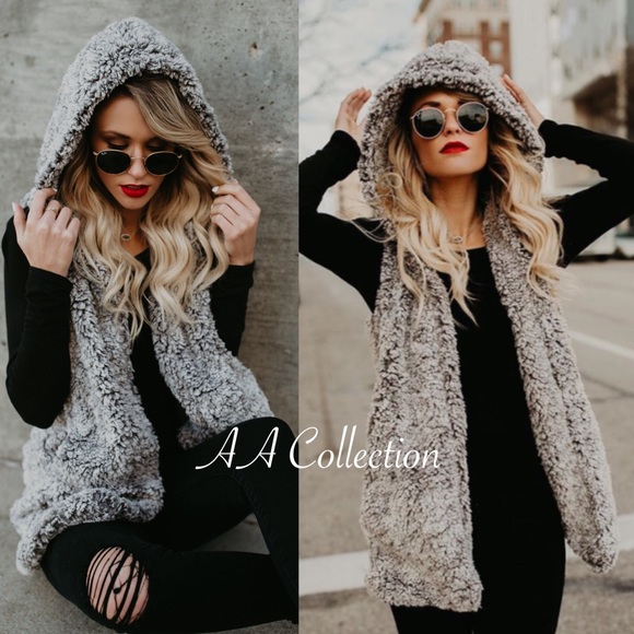 Sherpa vest sleeves jacket coat beige or gray sold - Picture 2 of 8