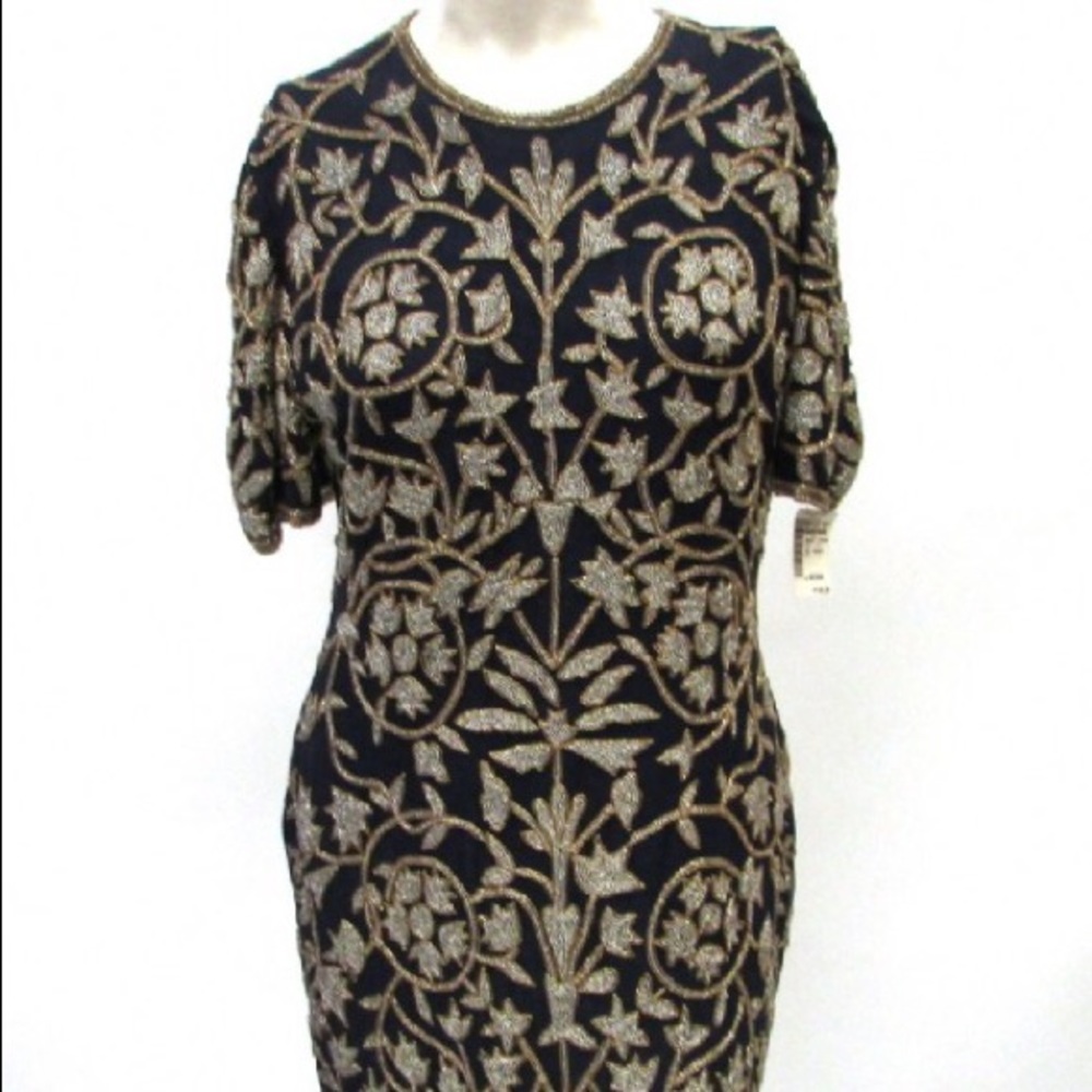 Vintage Laurence kazar blue silk Beaded dress