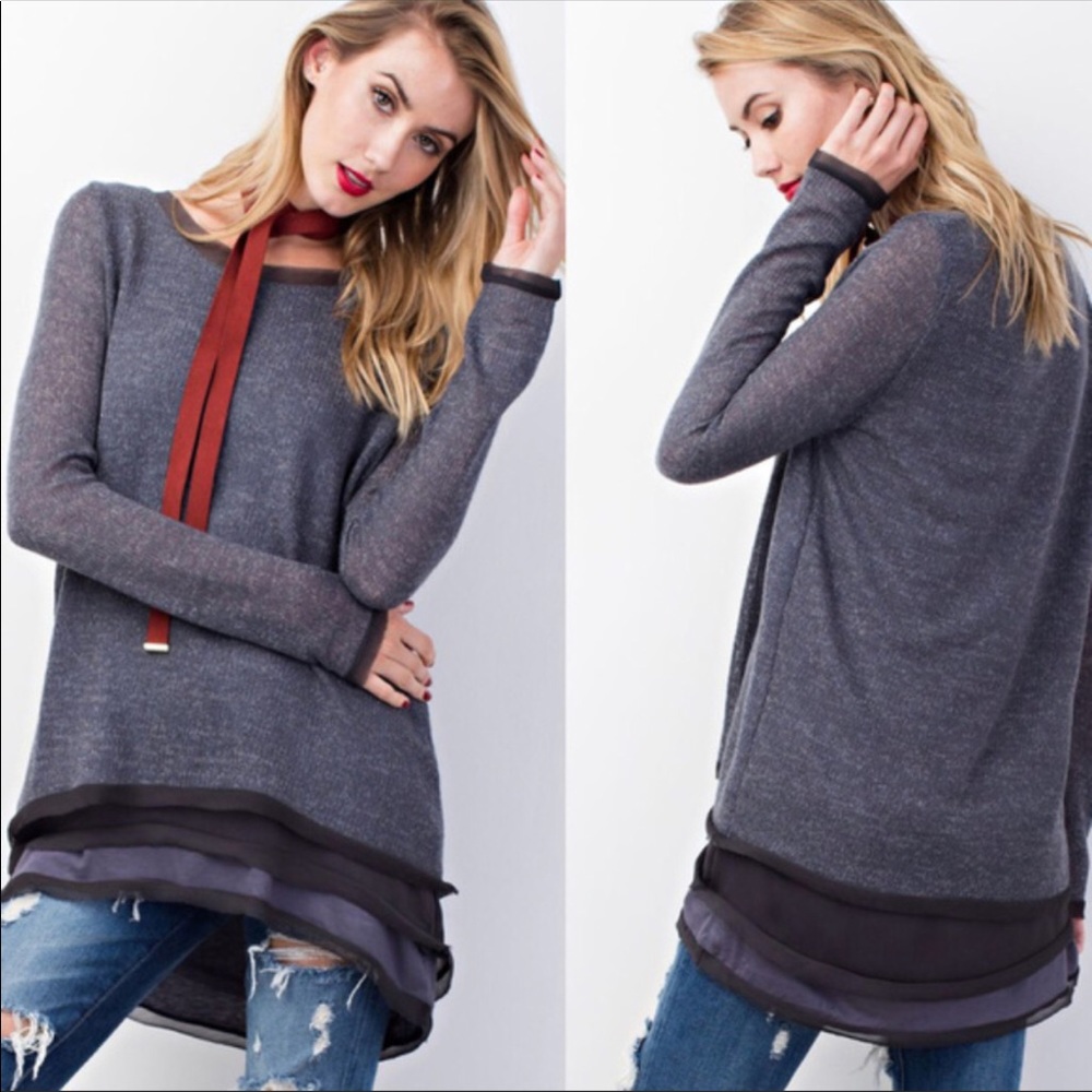 Chic Chiffon Trim Sweater ❤️
