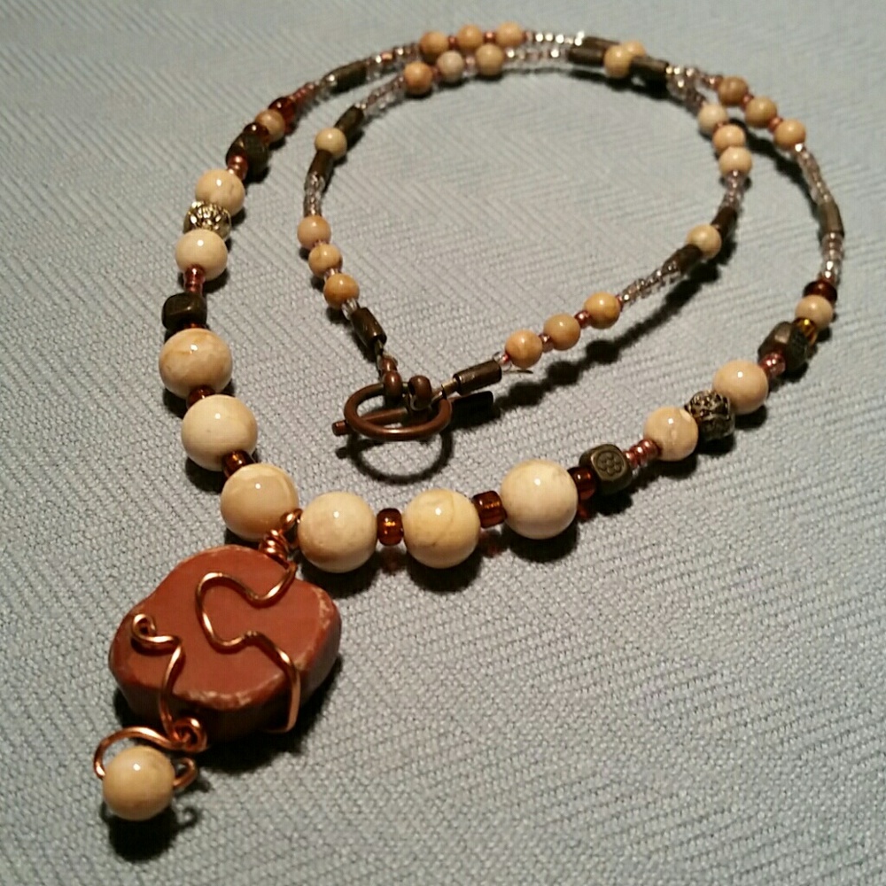 Gorgeous Earthy Stone and Glass Necklace!