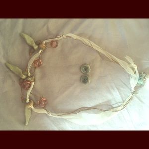 Funky ribbon and stone necklace and earring set