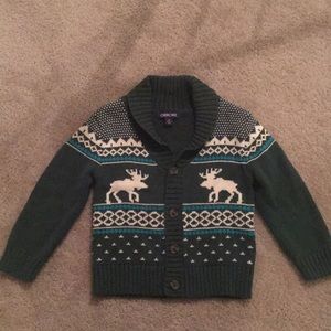 Hunter Green Deer button up cardigan 3t