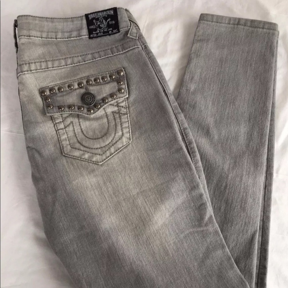 True Religion Julie Studded Gray Skinny Jeans