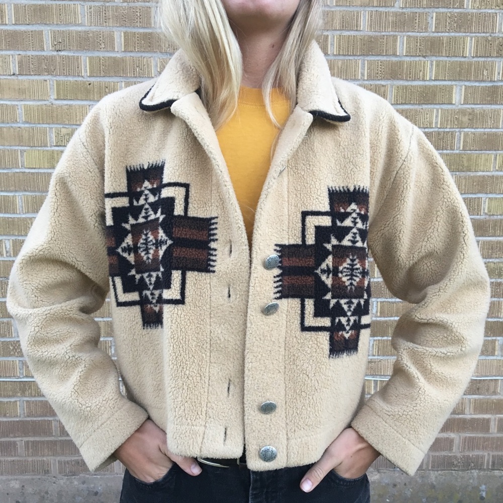 Vintage Fuzzy Fleece Western Crop Coat