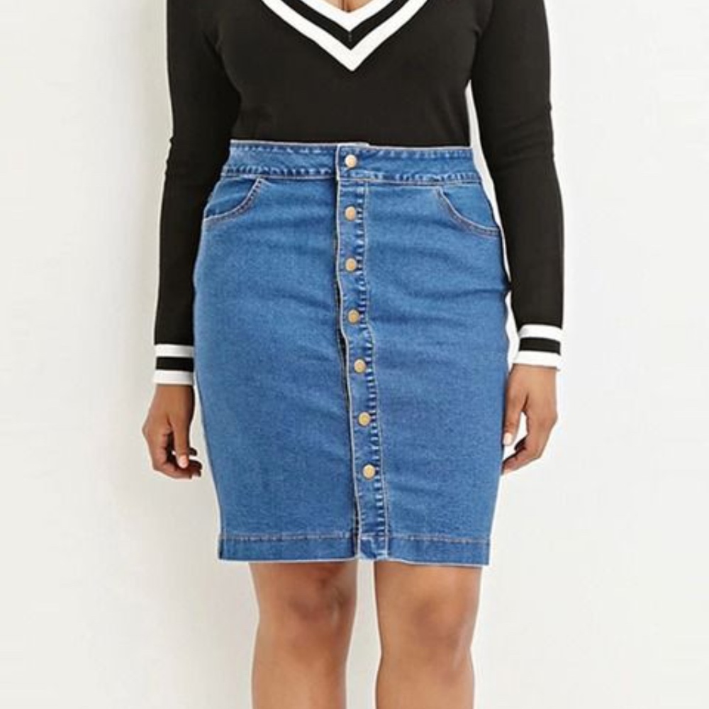 Button Front Denim Pencil Skirt