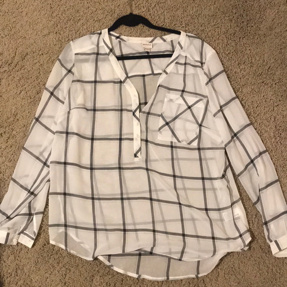 White shirt with black line designs