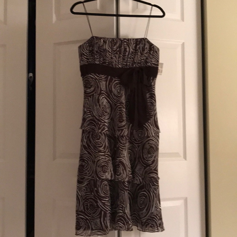 Brown and white tiered evening dress