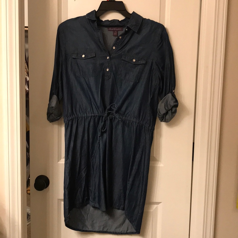 Causal jean dress with foldable sleeves