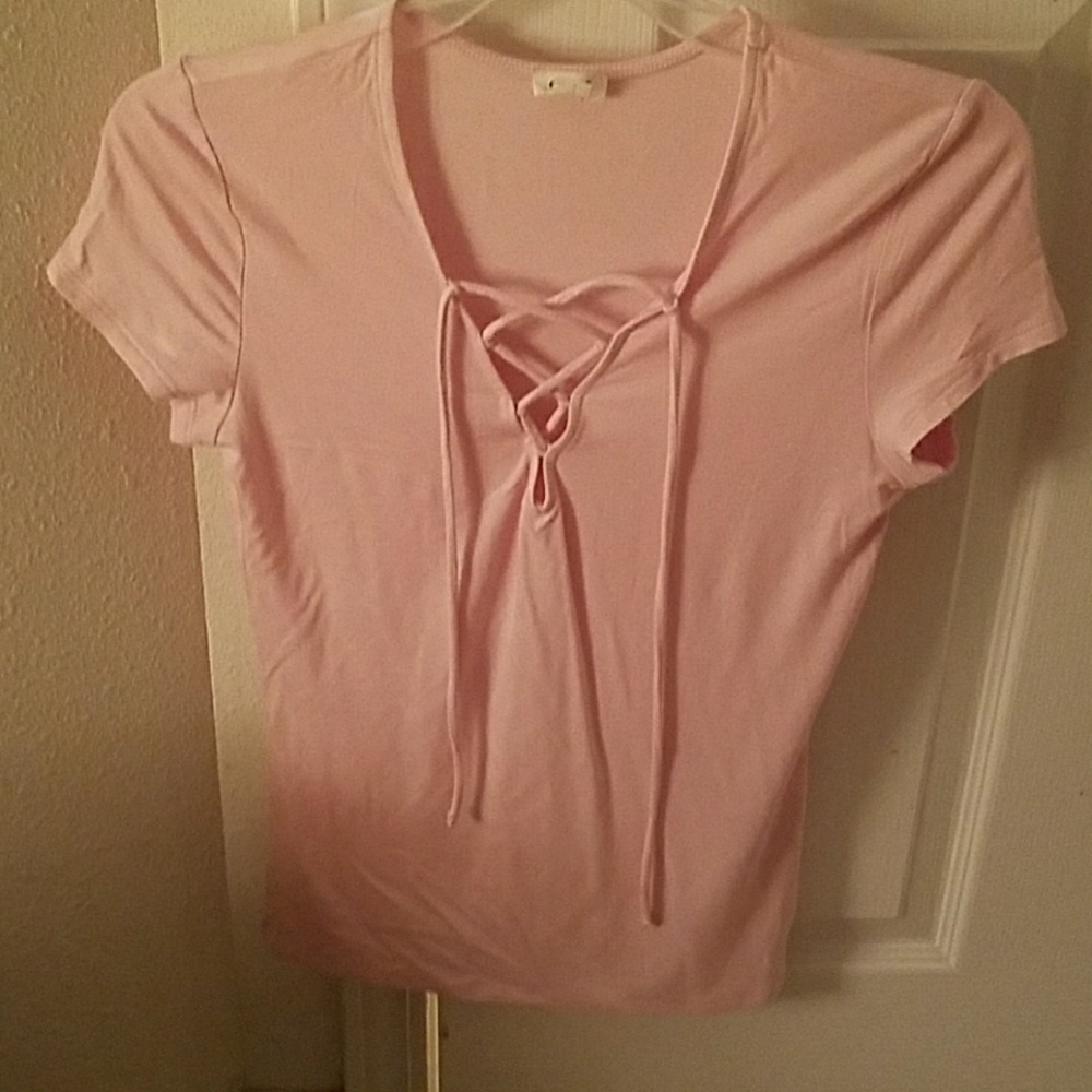 Pink lace up short sleeved top traded