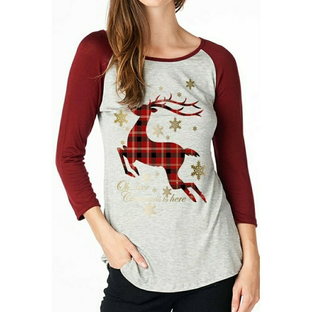 Oh Deer Holiday Burgundy Tee