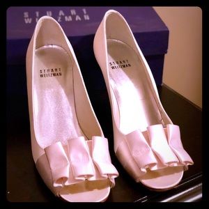 Stuart Weitzman White Satin Pumps