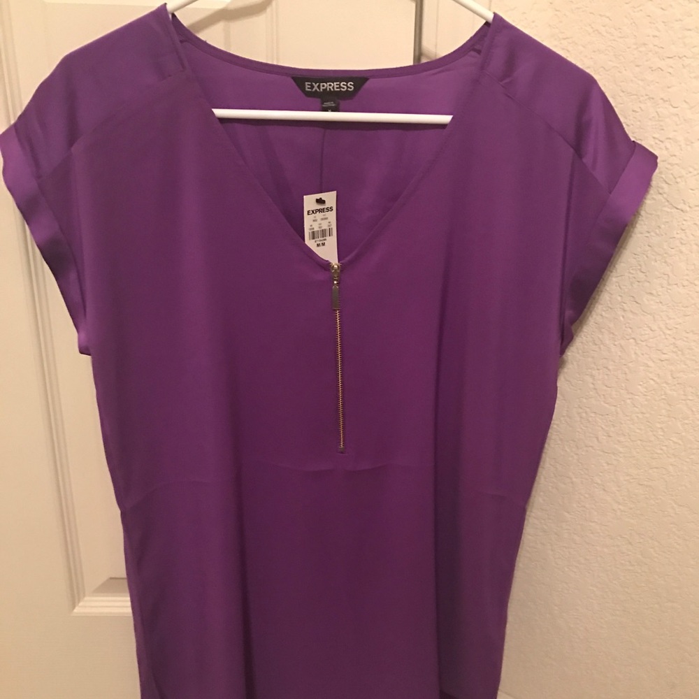 Express satin zip up tee