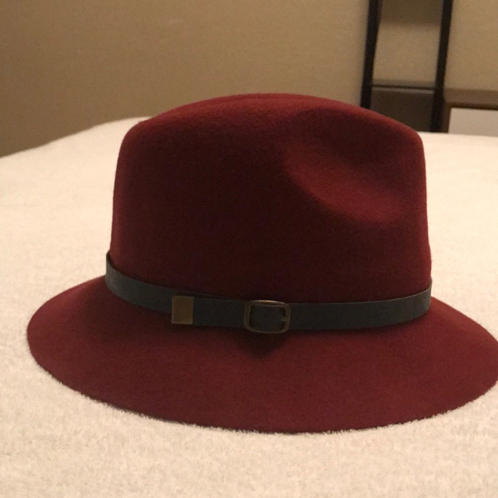 100% wool deep red fedora