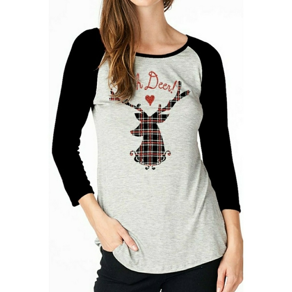 Oh Deer Holiday Black Tee