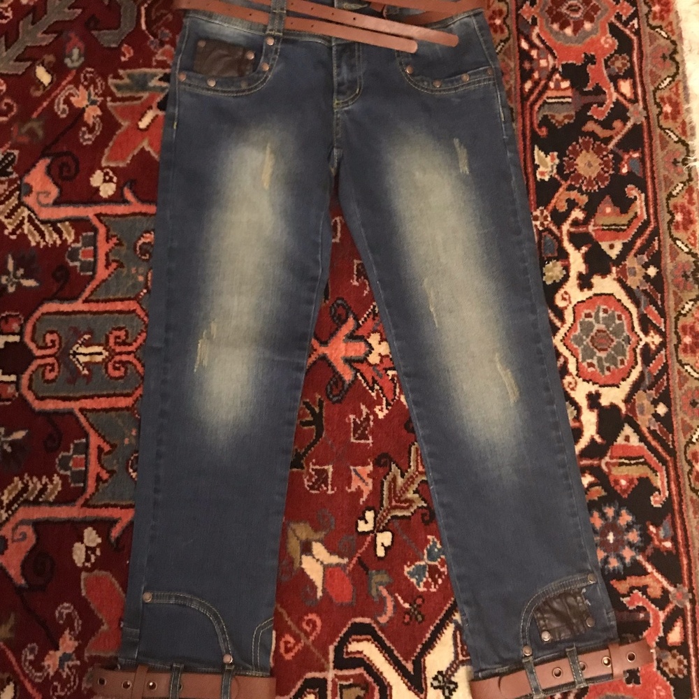 Distressed Buckled Ankle Jeans