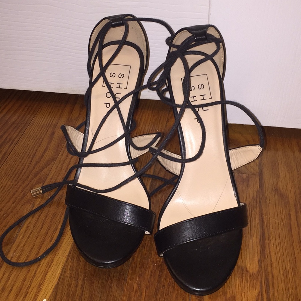 Black tie up stilettos