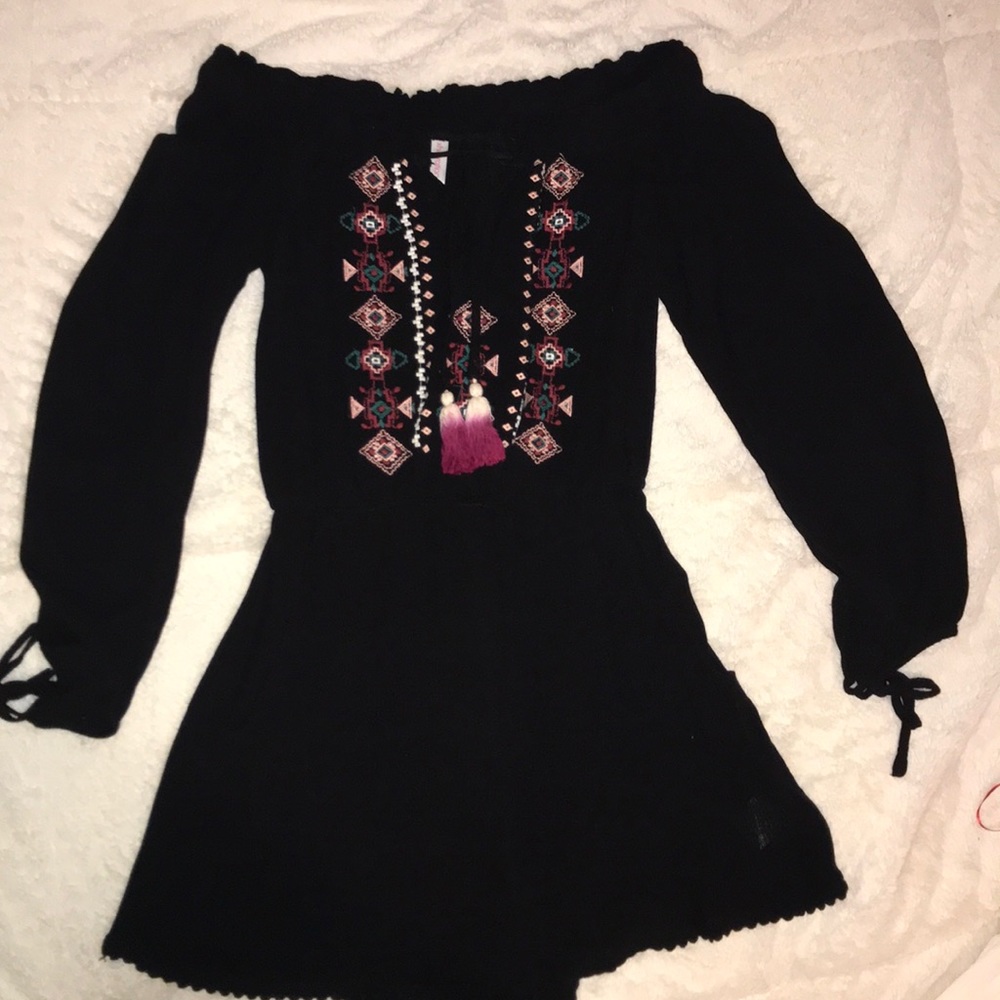 black off the shoulder long sleeve romper