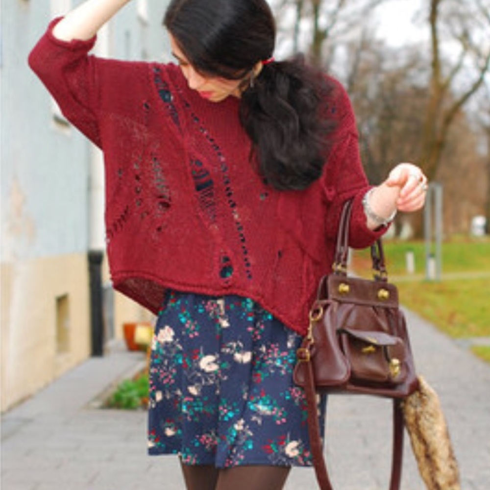 Dark Red Distressed Boyfriend Sweater