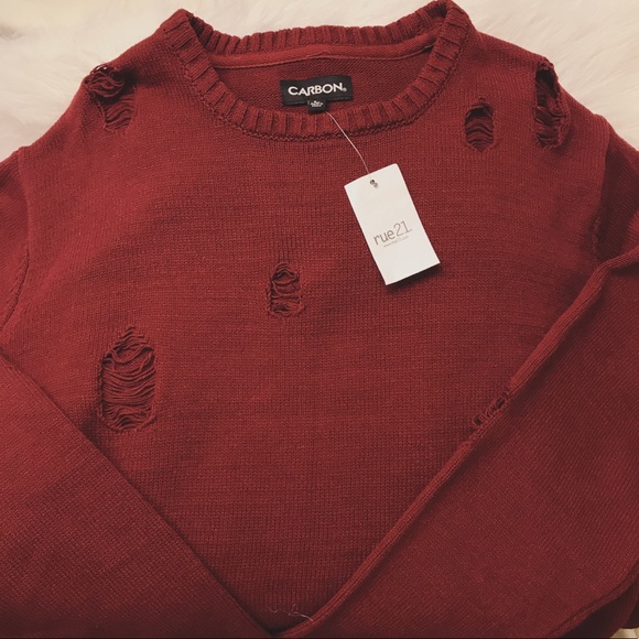 Dark Red Distressed Boyfriend Sweater - Picture 2 of 2