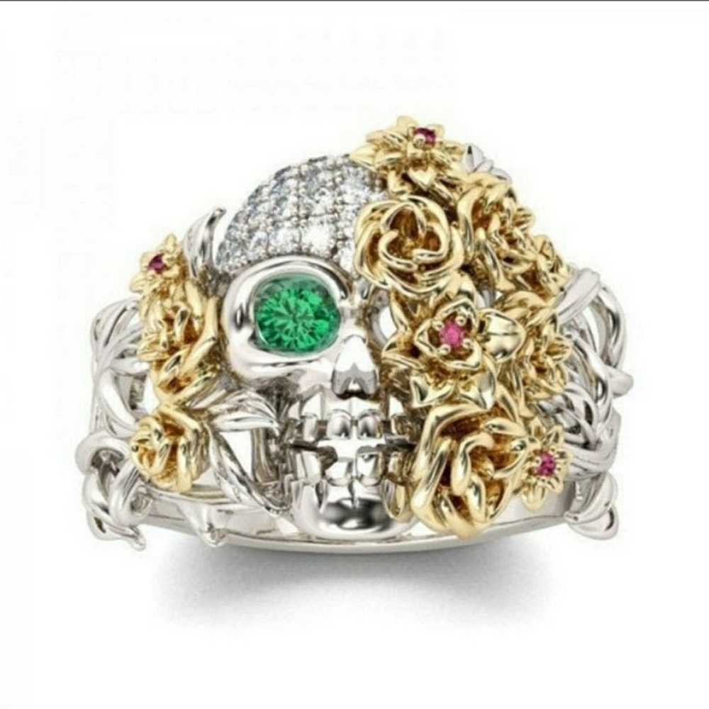 Skeleton flower jade green stone size 7