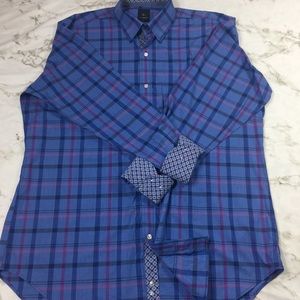Tailorbyrd Mens XL plaid blue button down shirt