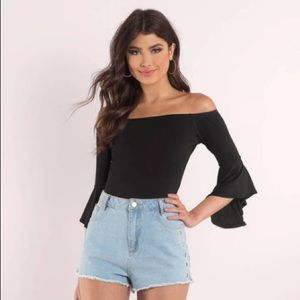 Carmen black off shoulder bodysuit from Tobi.