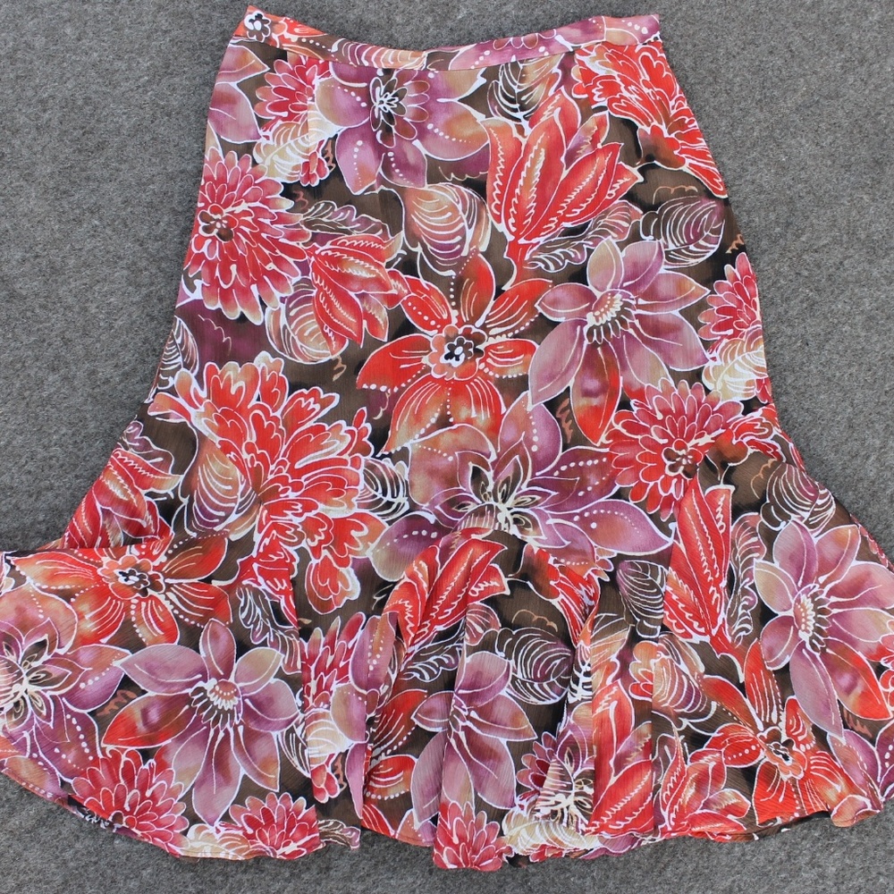 SALE Chicos Silk Fall Floral Print Flouncy Skirt