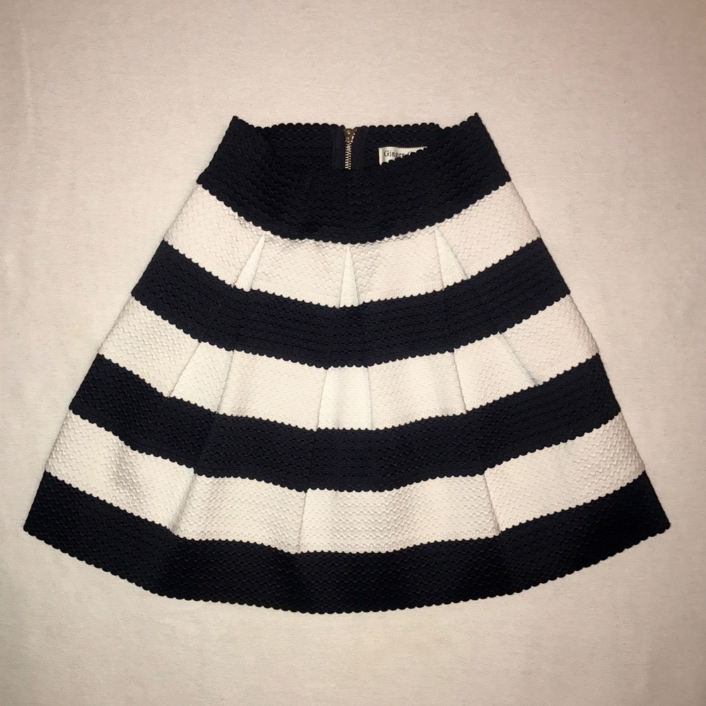 Blue & White Striped Pleated A-Line Skirt