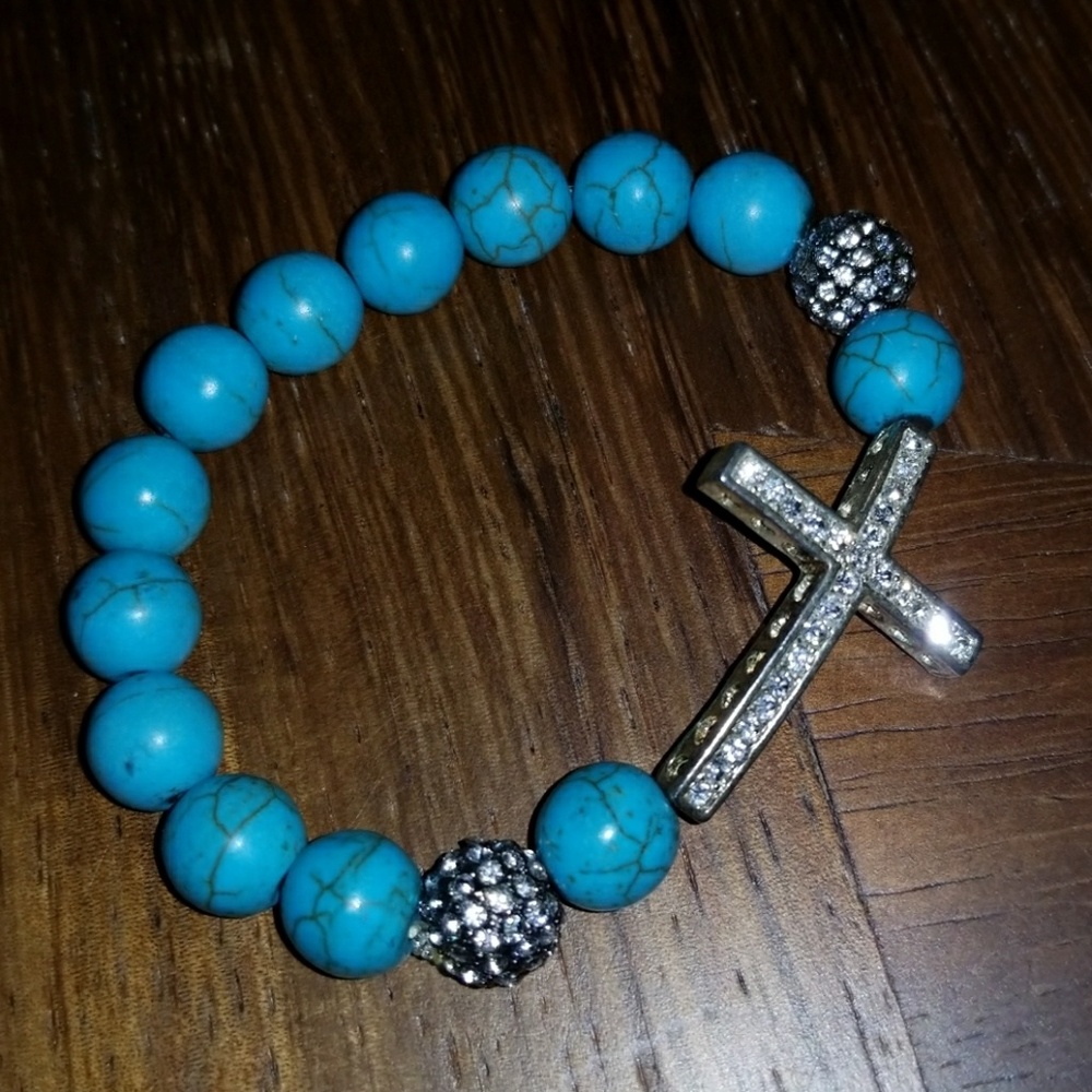 Rhinestone and turquoise cross bracelet