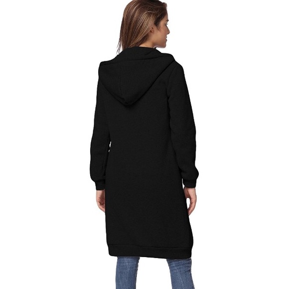 Long Maxi Hoodie Front Pocket Zip Front Jacket - Picture 2 of 7