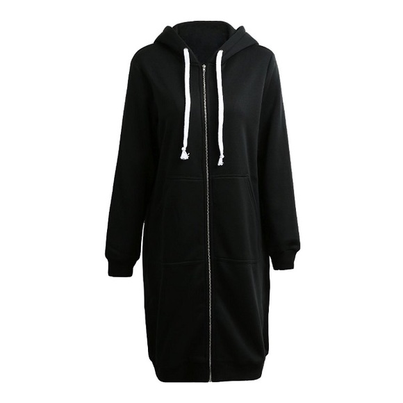 Long Maxi Hoodie Front Pocket Zip Front Jacket - Picture 4 of 7