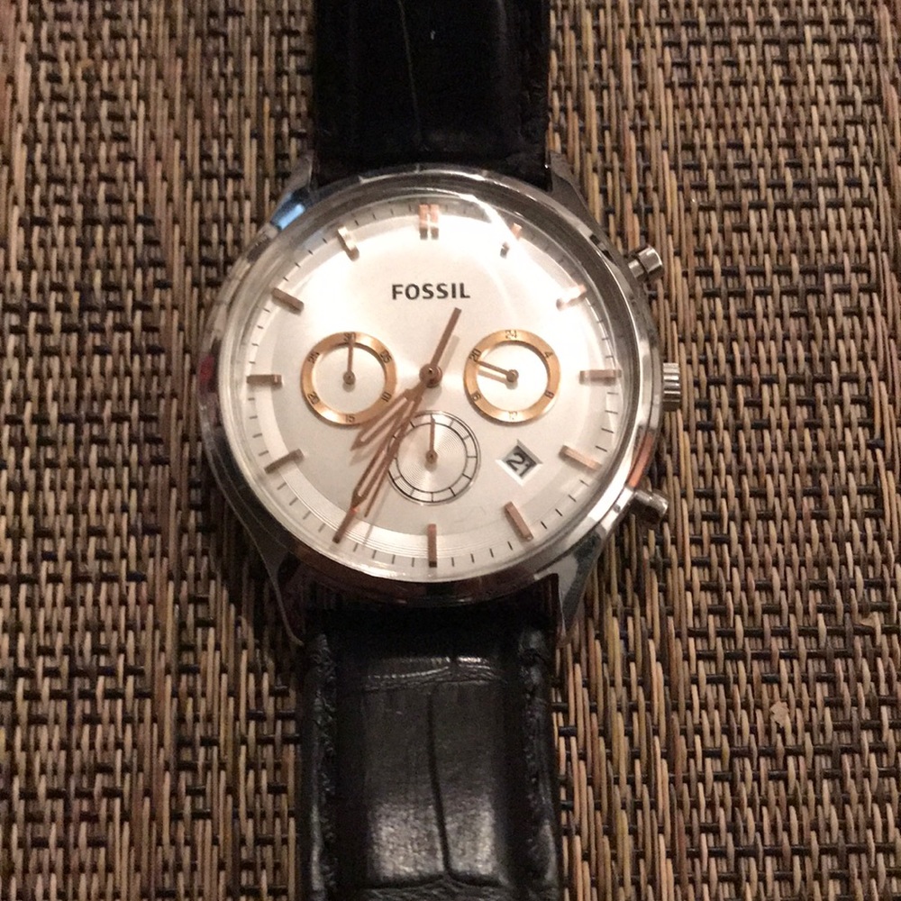 Fossil watch black leather band.