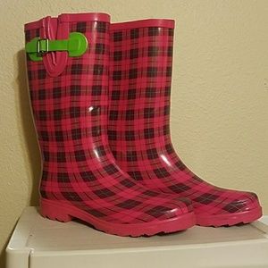 Pink&purple&green rainboots