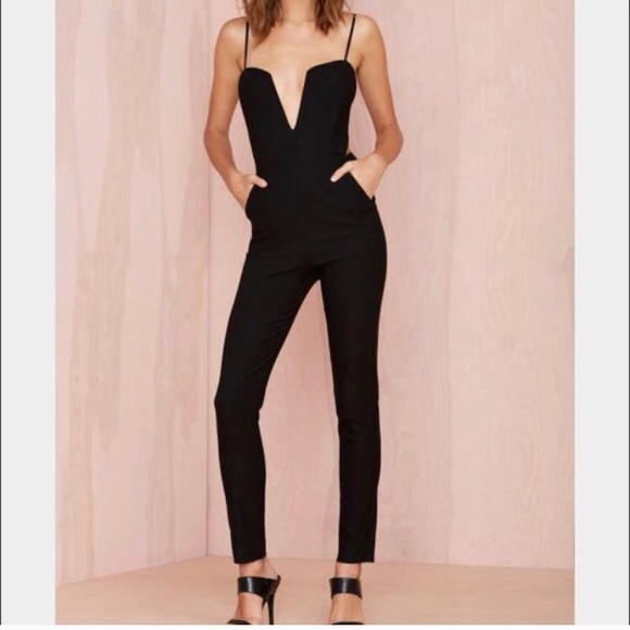 Nasty Gal Pants - Plunging Black Nasty Girl jumpsuit